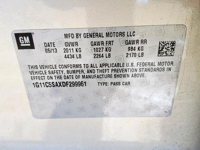 1G11C5SAXDF299961 - 2013 CHEVROLET MALIBU 1LT 米色 照片 10