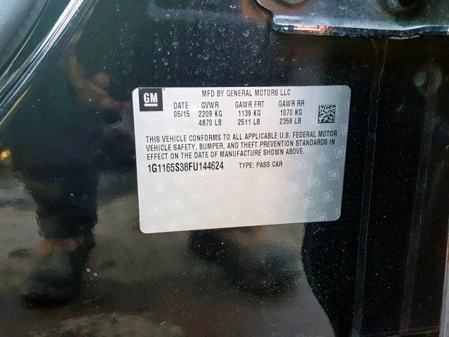 1G1165S38FU144624 - 2015 CHEVROLET IMPALA LTZ BLACK photo 10