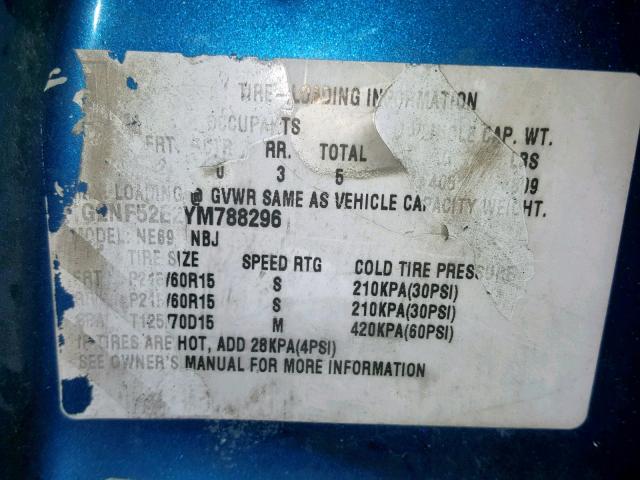 1G2NF52E2YM788296 - 2000 PONTIAC GRAND AM S BLUE photo 10