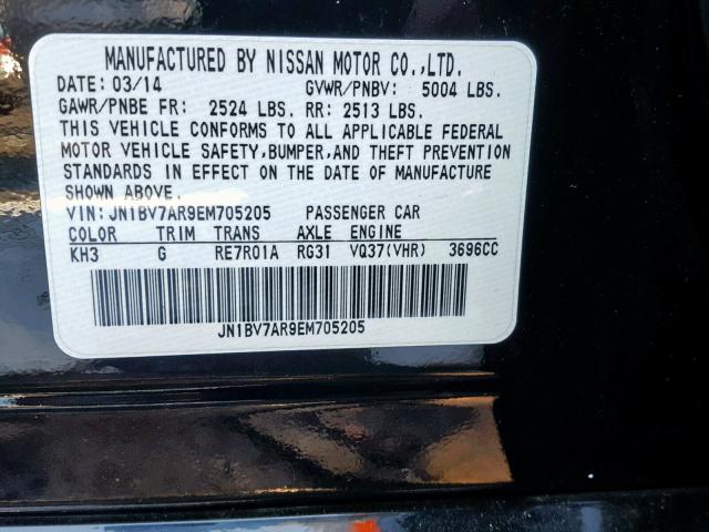 JN1BV7AR9EM705205 - 2014 INFINITI Q50 BASE BLACK photo 10