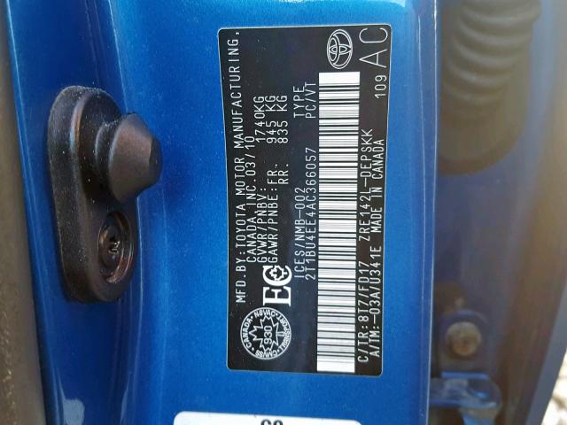 2T1BU4EE4AC366057 - 2010 TOYOTA COROLLA BA BLUE photo 10