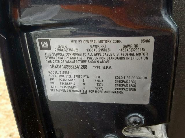 1GKDT13S662341268 - 2006 GMC ENVOY CHARCOAL photo 10