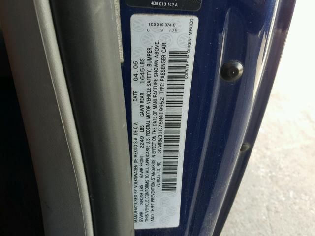 3VWRW31C76M419952 - 2006 VOLKSWAGEN NEW BEETLE ლურჯი ფოტო 10