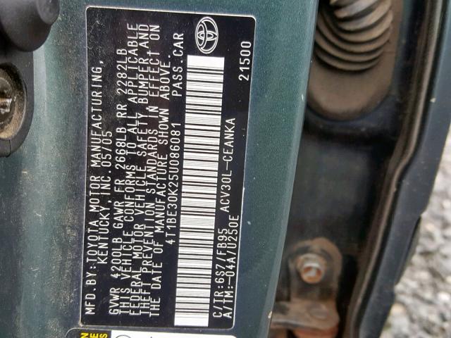 4T1BE30K25U086081 - 2005 TOYOTA CAMRY LE GREEN photo 10