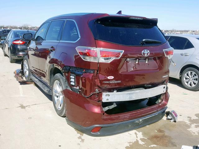 5TDYKRFH4GS163238 - 2016 TOYOTA HIGHLANDER BURGUNDY photo 3