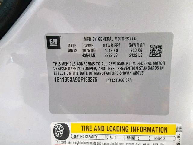 1G11B5SA9DF138276 - 2013 CHEVROLET MALIBU LS SILVER photo 10