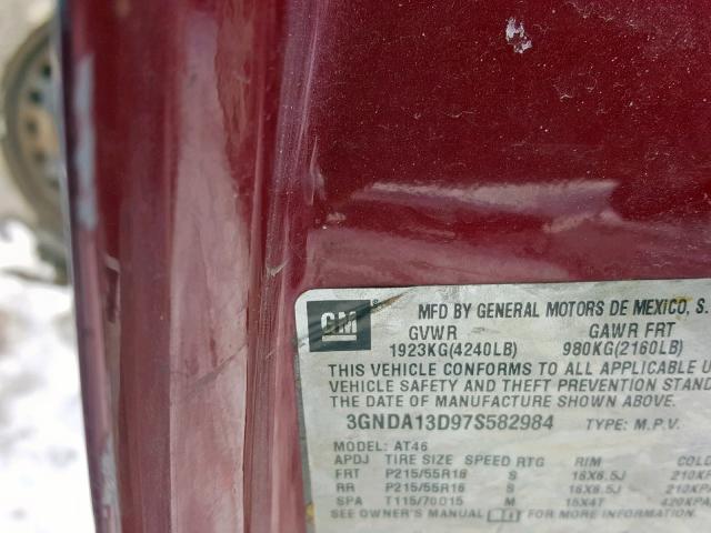 3GNDA13D97S582984 - 2007 CHEVROLET HHR LS Rojo foto 10