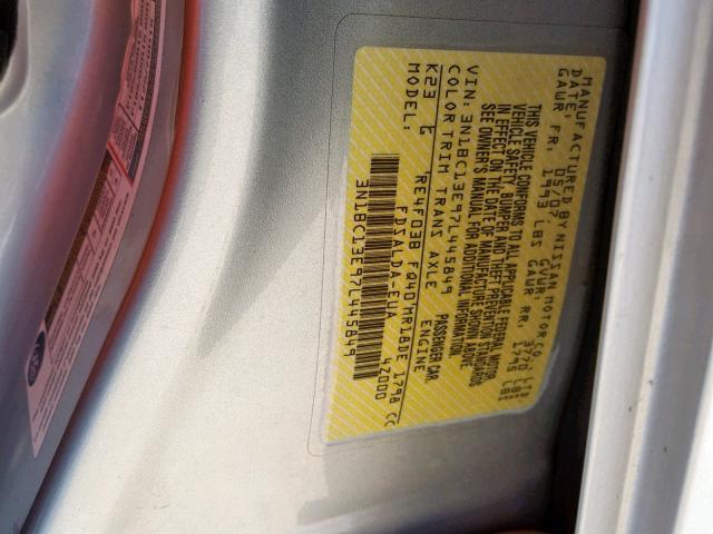 3N1BC13E97L445849 - 2007 NISSAN VERSA S SILVER photo 10