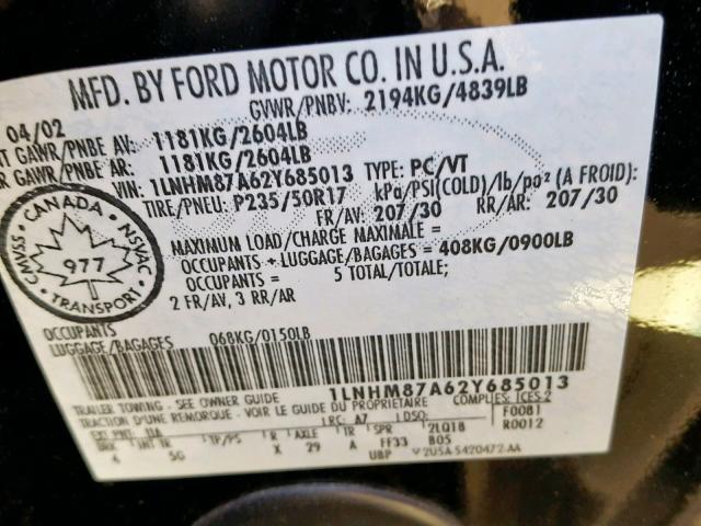 1LNHM87A62Y685013 - 2002 LINCOLN LS أسود صورة 10