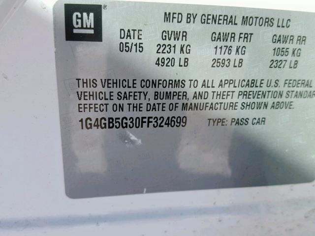 1G4GB5G30FF324699 - 2015 BUICK LACROSSE WHITE photo 10