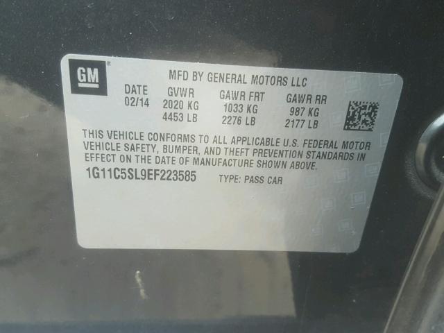 1G11C5SL9EF223585 - 2014 CHEVROLET MALIBU 1LT ნაცრისფერი ფოტო 10