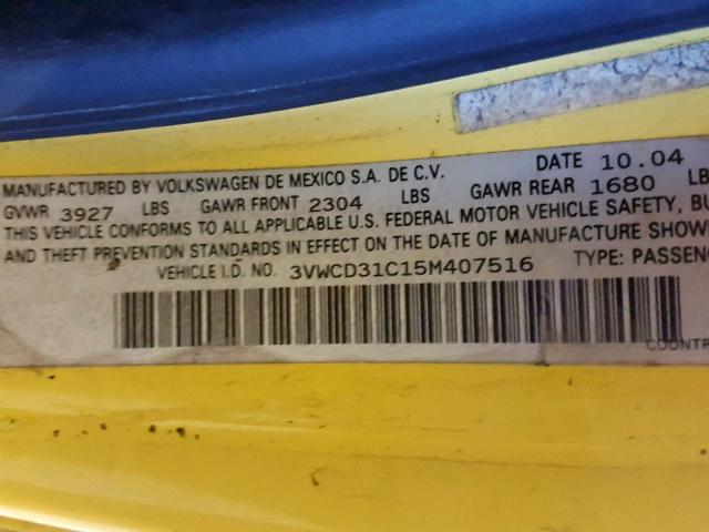 3VWCD31C15M407516 - 2005 VOLKSWAGEN NEW BEETLE ყვითელი ფოტო 10