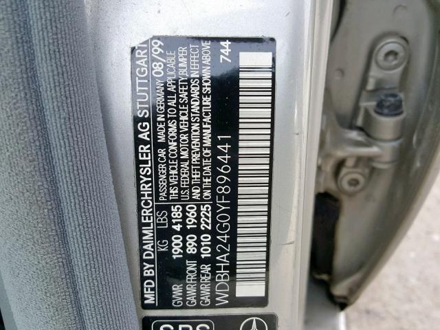 WDBHA24G0YF896441 - 2000 MERCEDES-BENZ C 230 SILVER photo 10