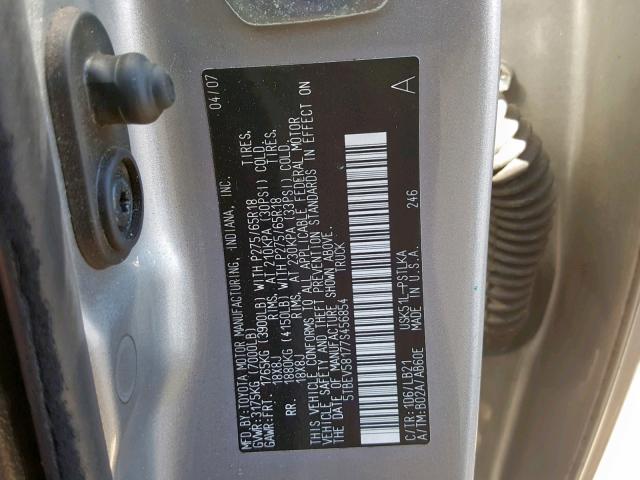 5TBEV58177S456854 - 2007 TOYOTA TUNDRA CRE SILVER photo 10