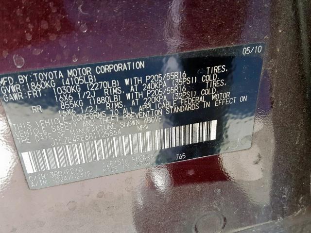 JTLZE4FE6B1125864 - 2011 TOYOTA SCION XB 紫色 照片 10