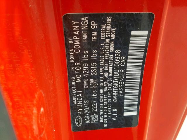 KMHHT6KD1DU100938 - 2013 HYUNDAI GENESIS CO RED photo 10