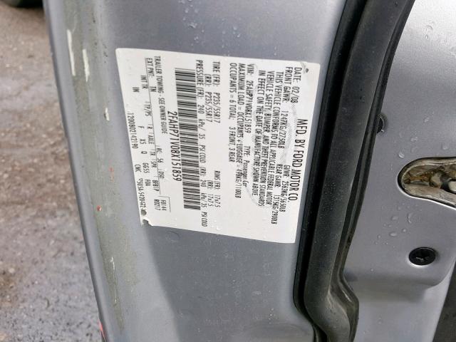 2FAHP71V08X151859 - 2008 FORD CROWN VICT SILVER photo 10