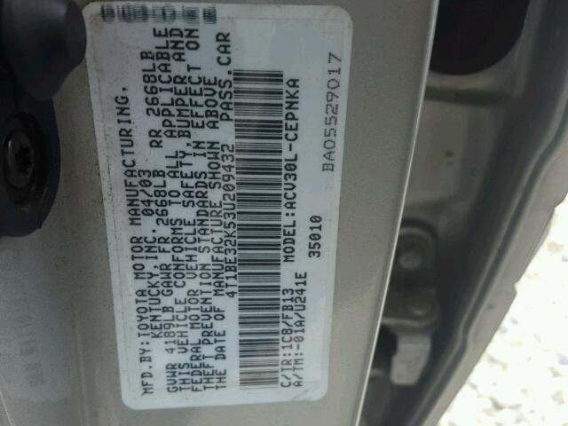 4T1BE32K53U209432 - 2003 TOYOTA CAMRY LE/X SILVER photo 10
