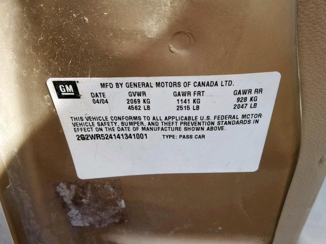 2G2WR524141341001 - 2004 PONTIAC GRAND PRIX GOLD photo 10