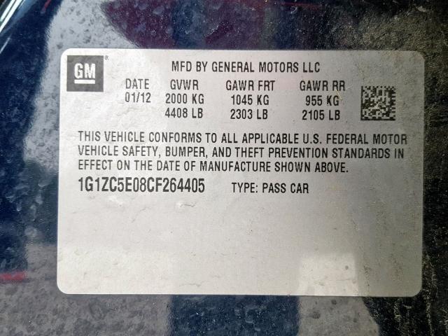 1G1ZC5E08CF264405 - 2012 CHEVROLET MALIBU 1LT 蓝色 照片 10