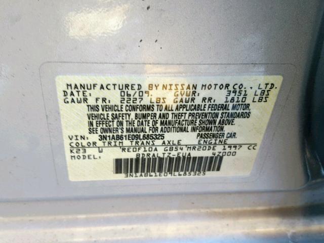 3N1AB61E09L685325 - 2009 NISSAN SENTRA 2.0 SILVER photo 10