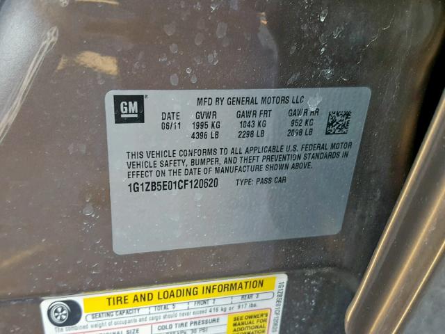 1G1ZB5E01CF120620 - 2012 CHEVROLET MALIBU LS BROWN photo 10