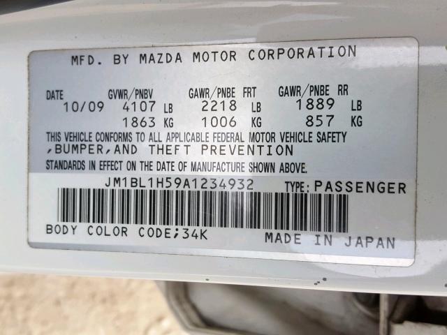 JM1BL1H59A1234932 - 2010 MAZDA 3 S WHITE photo 10