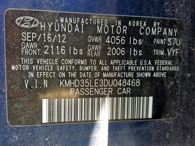 KMHD35LE3DU048468 - 2013 HYUNDAI ELANTRA GT BLUE photo 10