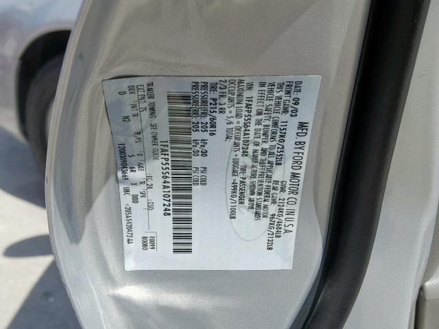 1FAFP55S64A107248 - 2004 FORD TAURUS SES SILVER photo 10