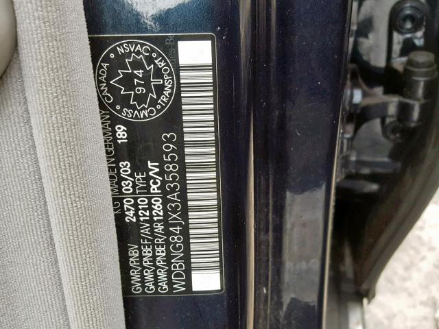 WDBNG84JX3A358593 - 2003 MERCEDES-BENZ S 500 4MAT BLUE photo 10