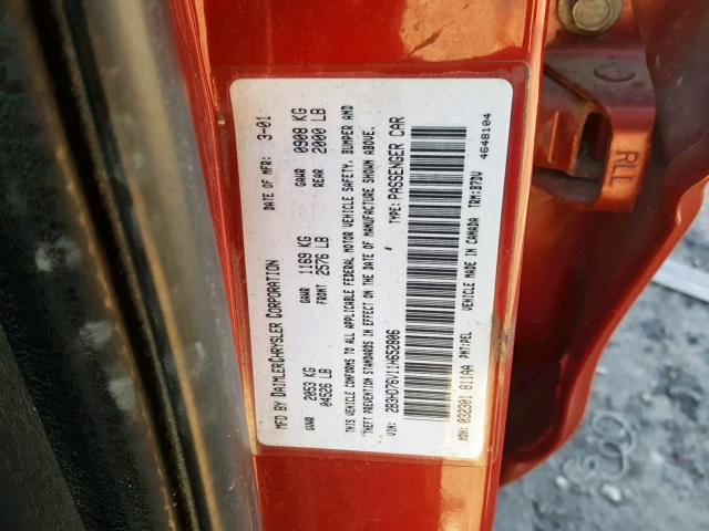 2B3HD76V11H652806 - 2001 DODGE INTREPID R RED photo 10