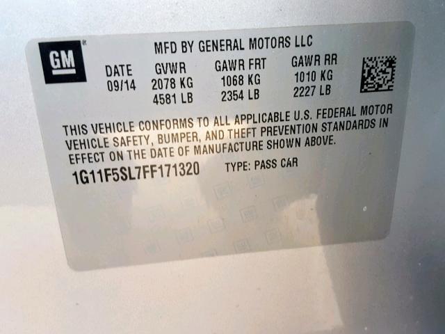 1G11F5SL7FF171320 - 2015 CHEVROLET MALIBU LTZ SILVER photo 10