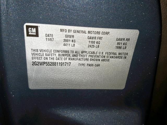 2G2WP552881191717 - 2008 PONTIAC GRAND PRIX GRAY photo 10