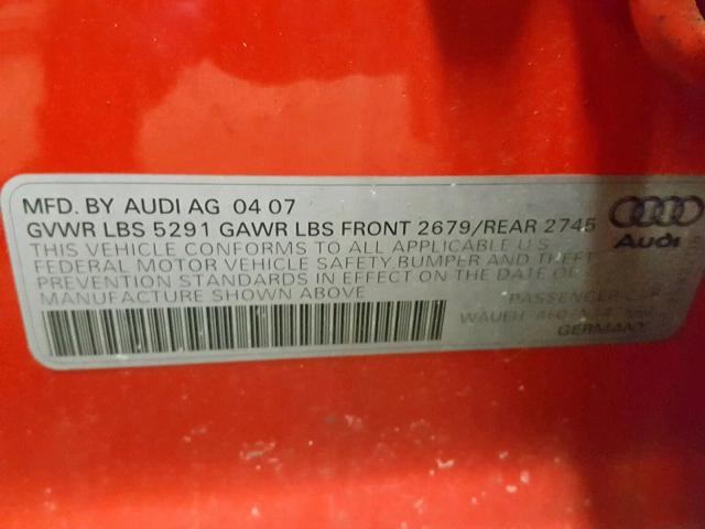 WAUEH74F07N147550 - 2007 AUDI A6 S-LINE RED photo 10