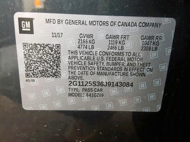 2G1125S36J9143084 - 2018 CHEVROLET IMPALA PRE GRAY photo 10