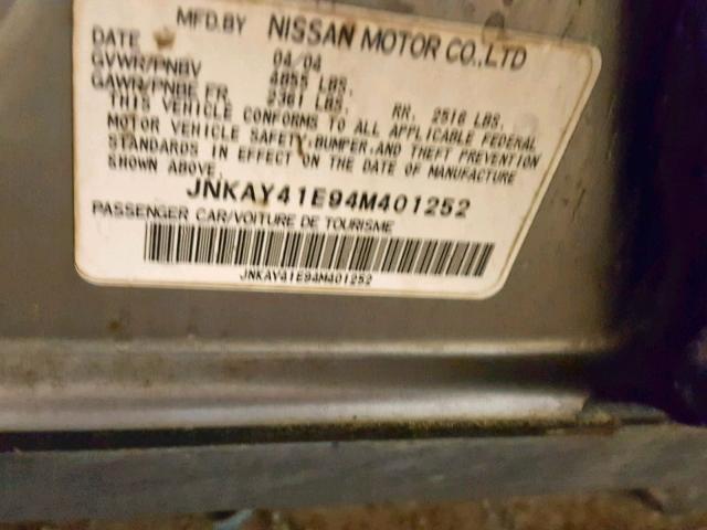 JNKAY41E94M401252 - 2004 INFINITI M45 SILVER photo 10