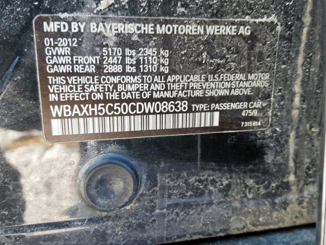 WBAXH5C50CDW08638 - 2012 BMW 528 XI BLACK photo 10