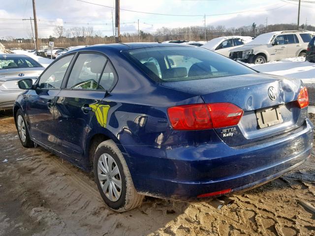 3VW1K7AJ2DM210601 - 2013 VOLKSWAGEN JETTA BASE BLUE photo 3