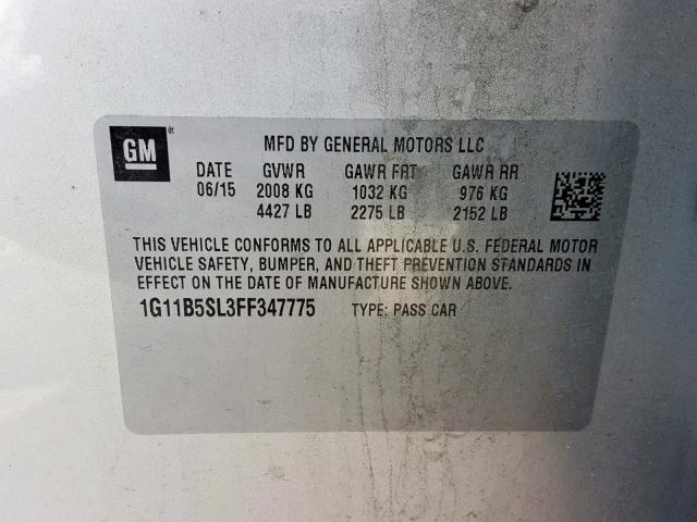 1G11B5SL3FF347775 - 2015 CHEVROLET MALIBU LS SILVER photo 10