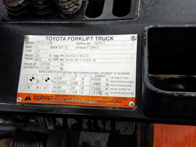 90351 - 2005 TOYOTA FORKLIFT TWO TONE photo 10