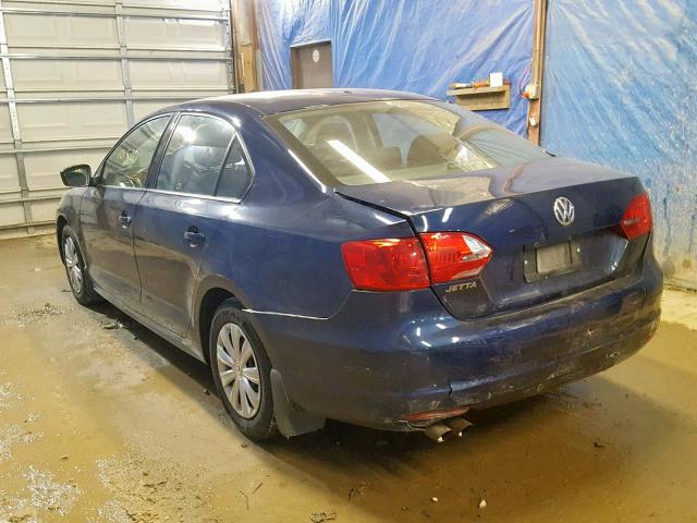 3VW2K7AJ2EM379989 - 2014 VOLKSWAGEN JETTA BASE BLUE photo 3