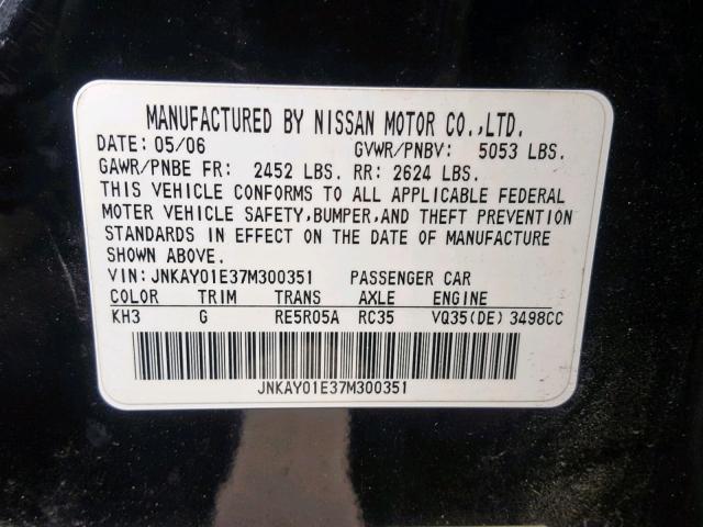 JNKAY01E37M300351 - 2007 INFINITI M35 BASE BLACK photo 10