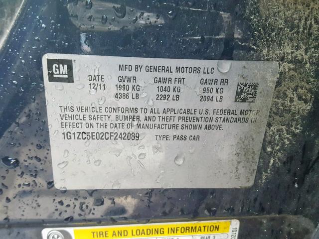 1G1ZC5E02CF242089 - 2012 CHEVROLET MALIBU 1LT BLUE photo 10