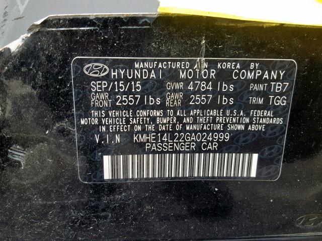 KMHE14L22GA024999 - 2016 HYUNDAI SONATA PLU BLACK photo 10