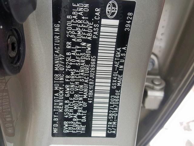 4T1BK1EB7JU269685 - 2018 TOYOTA AVALON XLE GOLD photo 10