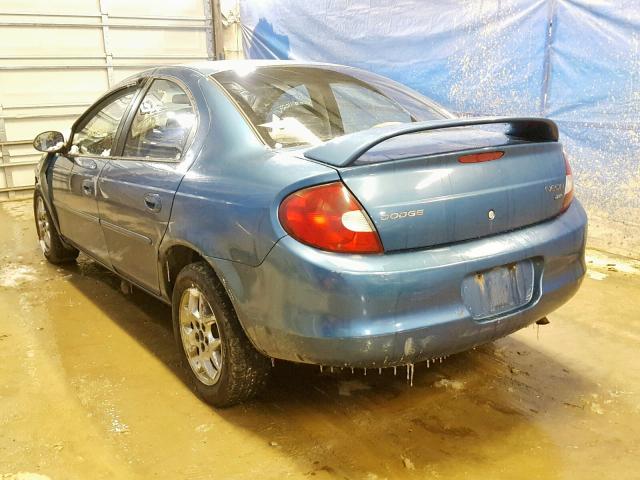 1B3ES56C02D642276 - 2002 DODGE NEON ES BLUE photo 3