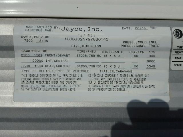 1UJBJ02N7978B0143 - 2009 JAYCO JAYFLIGHT  WHITE photo 10