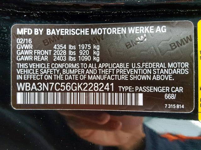 WBA3N7C56GK228241 - 2016 BMW 428 I BLACK photo 10
