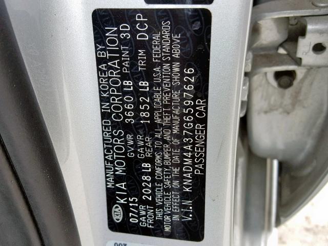 KNADM4A37G6597626 - 2016 KIA RIO LX SILVER photo 10