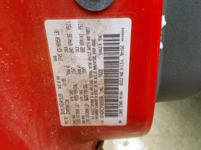 1B7HG2AZ3YS633938 - 2000 DODGE DAKOTA QUA RED photo 10